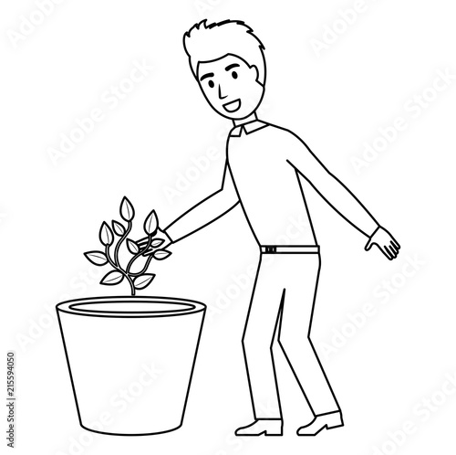 man cultivating plant character