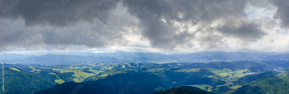 Fototapeta premium Wide panorama of the Carpathian Mountains, Ukraine