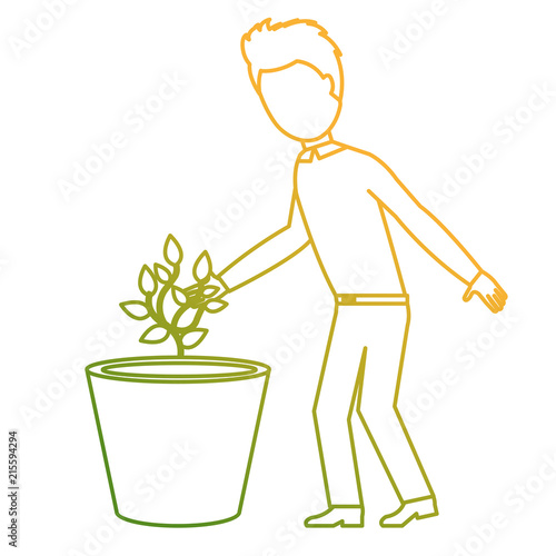 man cultivating plant character