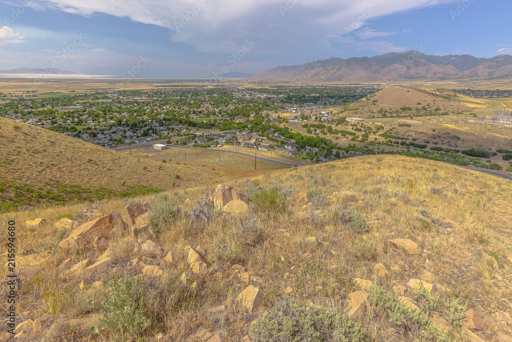 View of homes in Tooele from hill top