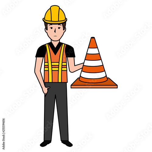 builder with cone and helmet character
