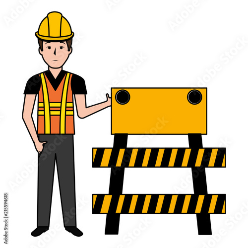 builder with construction barricade