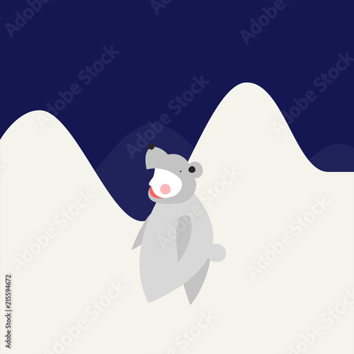 flat design of kid character in polar bear mascot dress, north pole theme