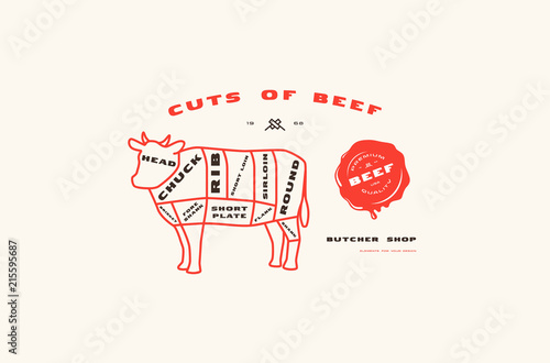 Stock vector beef cuts diagram in thin line style