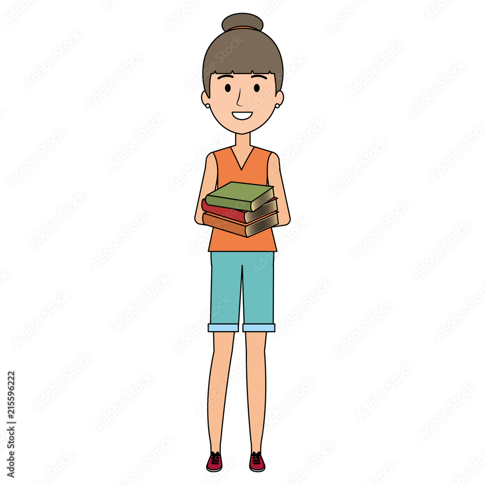 young girl student with books character
