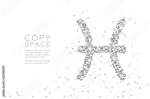 Abstract Geometric Circle dot pixel pattern Pisces Zodiac sign shape, star constellation concept design black color illustration on white background with copy space, vector eps 10