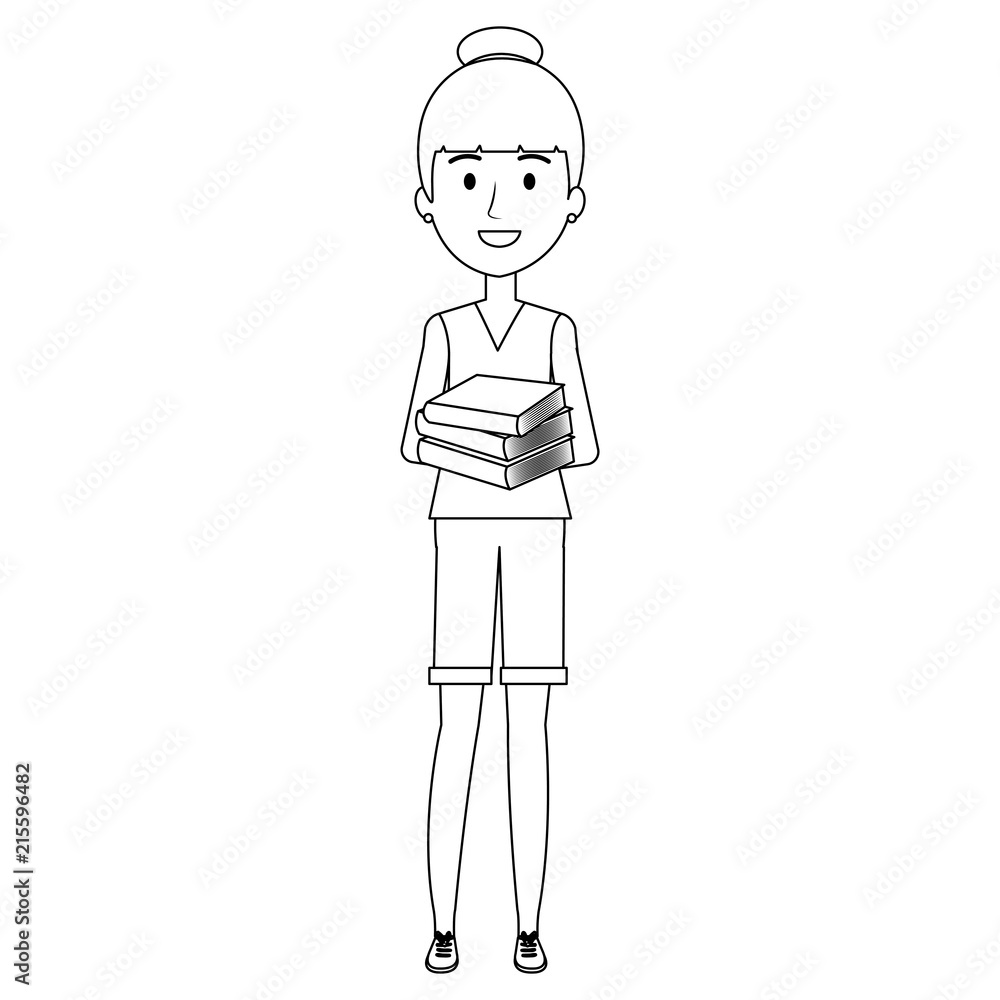young girl student with books character young girl student with books character