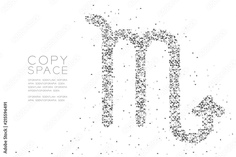 Abstract Geometric Low polygon square box pixel and Triangle pattern Scorpio Zodiac sign shape, star constellation concept design black color illustration on white background with copy space, vector