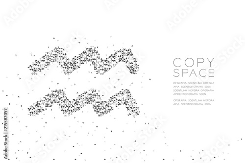 Abstract Geometric Low polygon square box pixel and Triangle pattern Aquarius Zodiac sign shape, star constellation concept design black color illustration on white background with copy space, vector