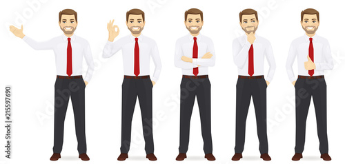 Business man set different gestures isolated vector illustration