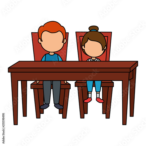 cute and little kids in the table vector illustration design