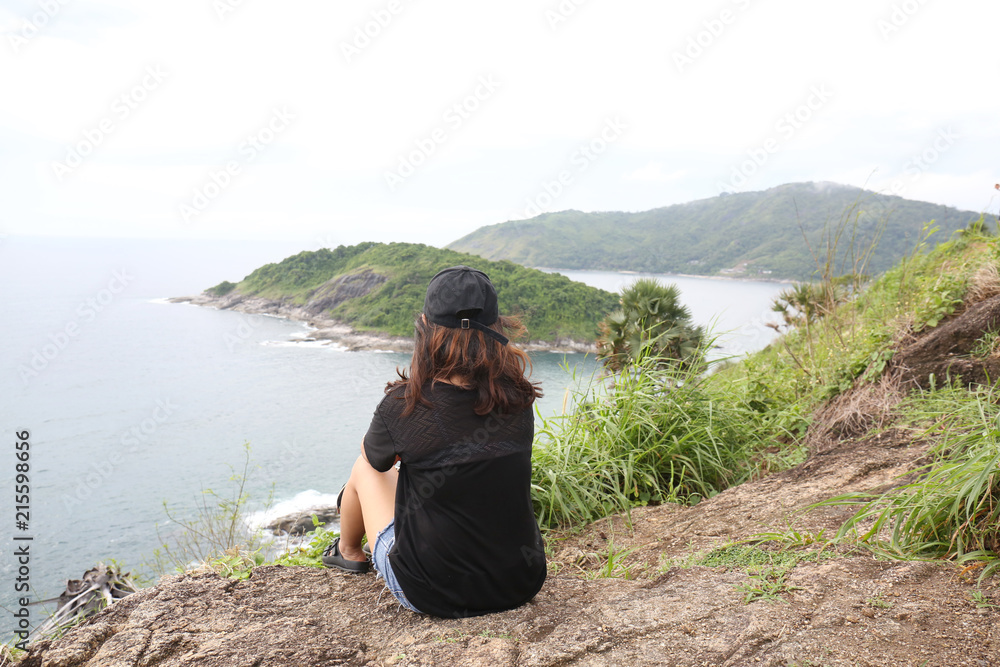 Naklejka premium Traveler On Hilltop Phuket Panoramic View