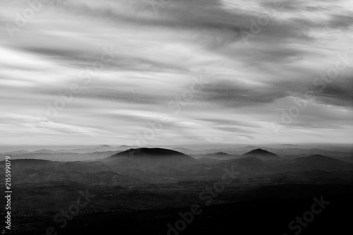 Subasio Mt.  Umbria  Italy   with sky covered by clouds and mist on the valley underneath