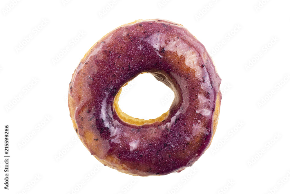 Obraz premium top view of blueberry jam donut isolated on white background