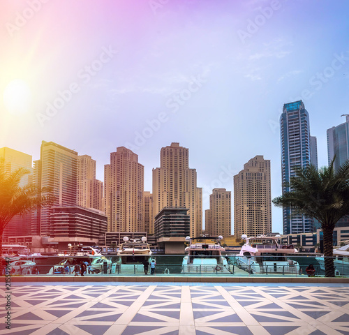 Photography General view of Dubai Marina. Line of the city skyline.