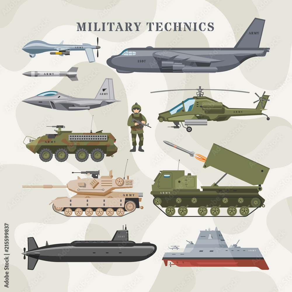 Military Tech Vector Military technics vector army transport plane and armored tank or ...