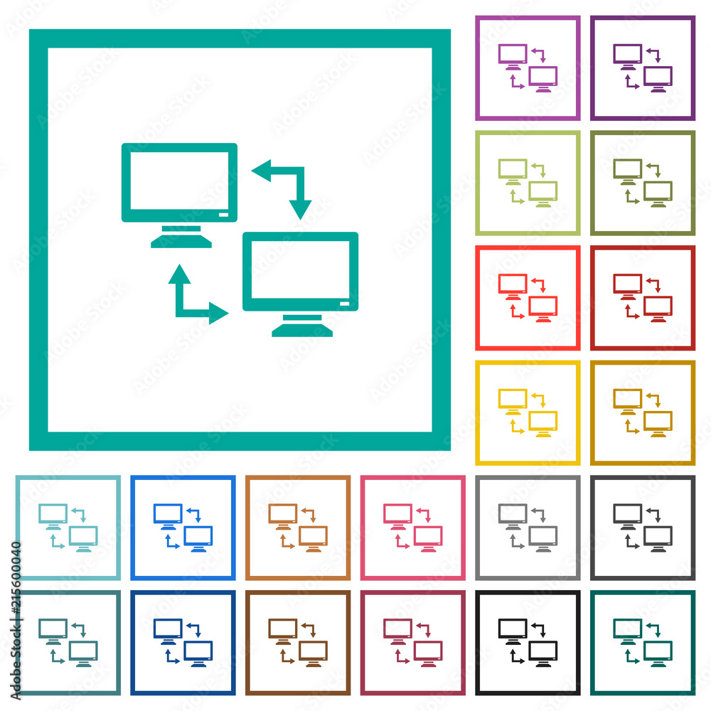 Data syncronization flat color icons with quadrant frames Data syncronization flat color icons with quadrant frames