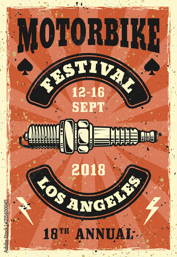 Motorbike festival vector colored vintage poster