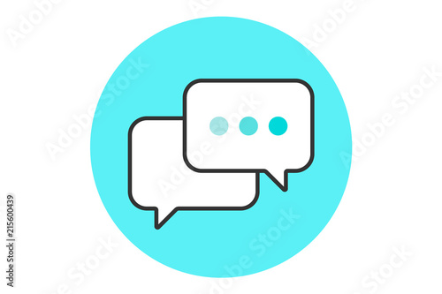 Icon of dialog messages. Two white bubbles messages with text. Icon of business dialog isolated on blue mint background. Vector Illustration