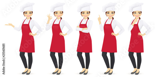 Woman chef set in different poses vector illustration