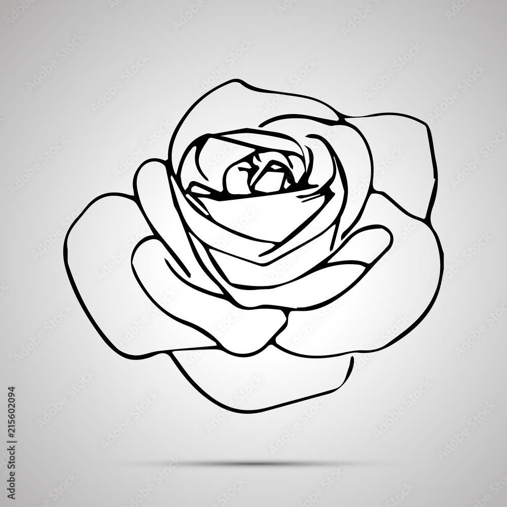 Cute outline rose bud, simple black icon Cute outline rose bud, simple black icon