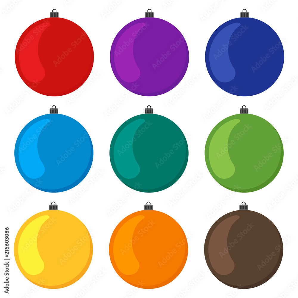 Nine multi colored Christmas balls on a white background. Vector illustration.
