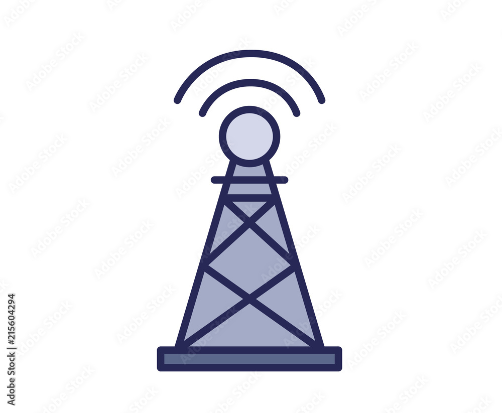 Radio beacon tower icon. Line colored vector illustration. Isolated on  white background. Stock Vector | Adobe Stock