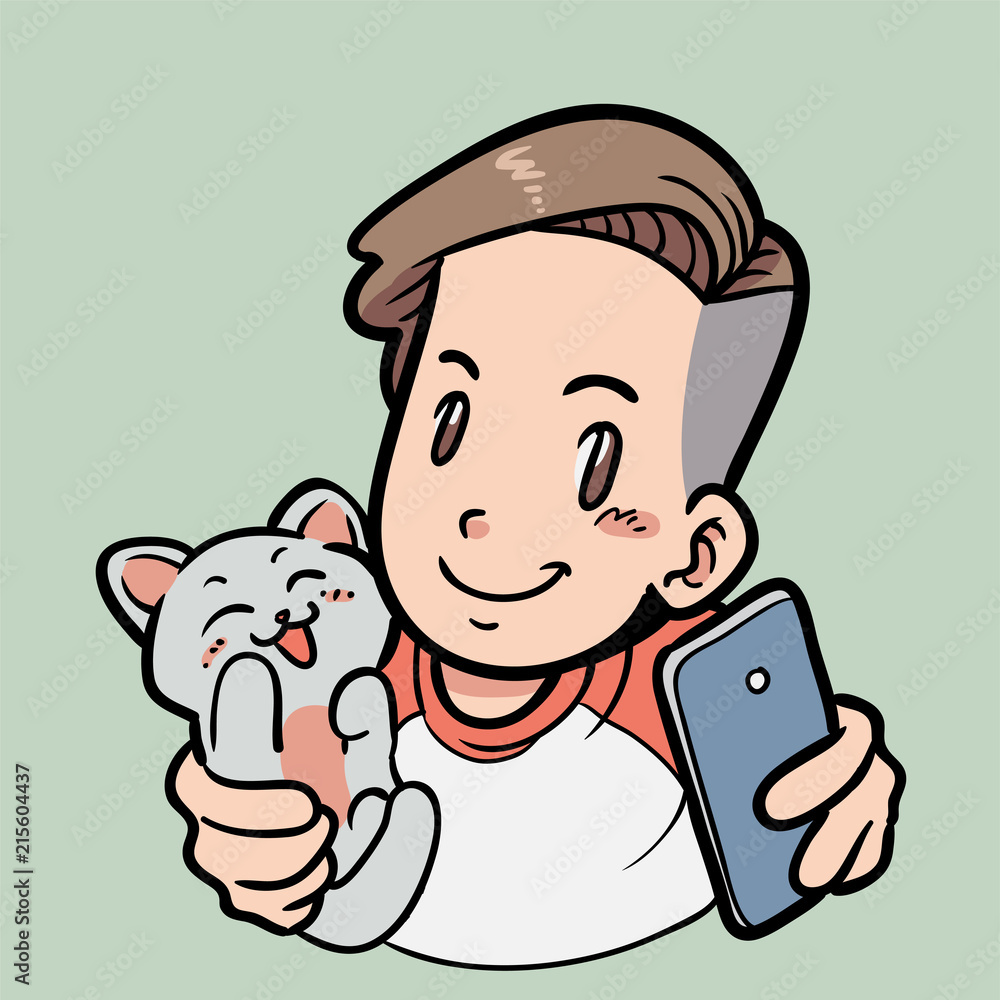 boy selfie with a kitten