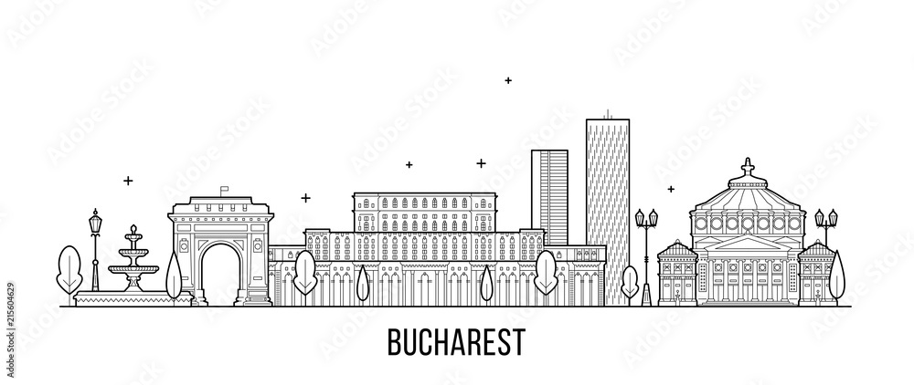 Bucharest skyline Romania city buildings vector
