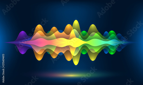 Colorful voice waves or motion sound frequency. Abstract soundtrack energy background or music color visualization vector illustration