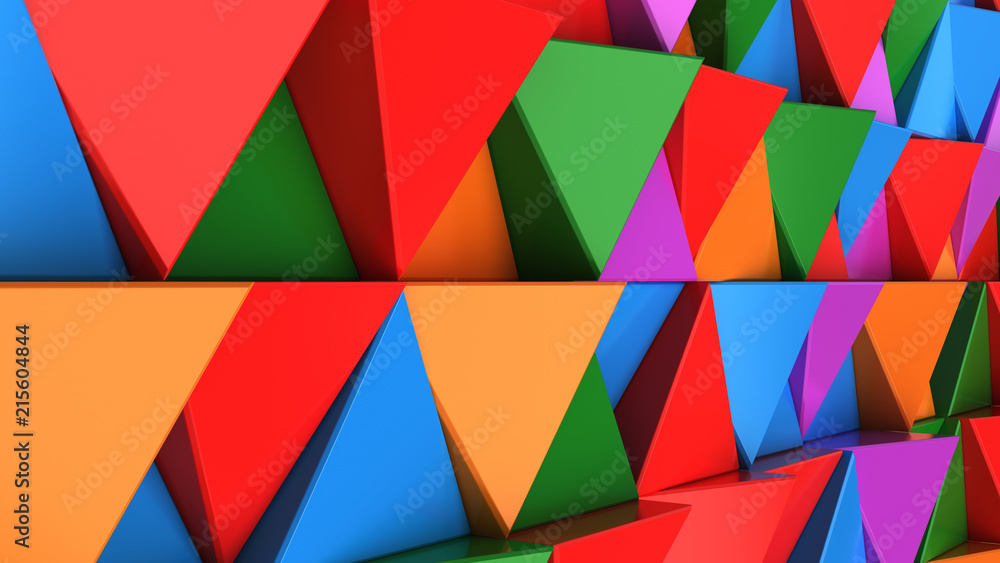 Pattern of green, red, purple and blue triangle prisms Pattern of green, red, purple and blue triangle prisms