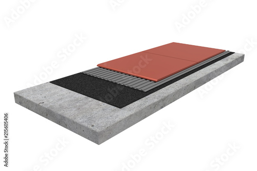 3D render. Cross-section laying of paving. Isolated on white background.