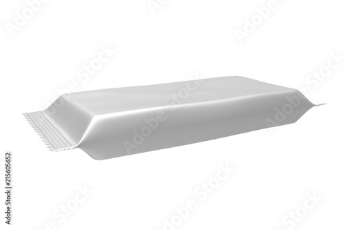 3D realistic render of gray blank template package for snack, chocolate or candy. Plastic pack. Clipping path. Isolated on white background