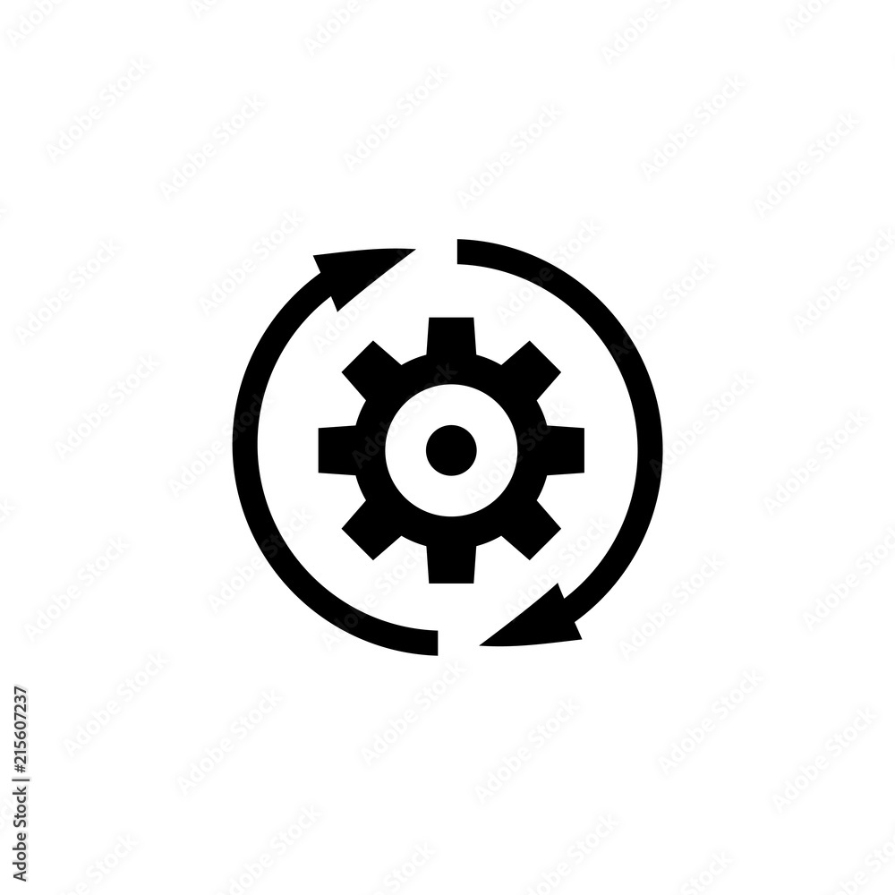 Gear Rotation Direction. Flat Vector Icon illustration. Simple black symbol on white background. Gear Rotation Direction sign design template for web and mobile UI element Gear Rotation Direction. Flat Vector Icon illustration. Simple black symbol on white background. Gear Rotation Direction sign design template for web and mobile UI element