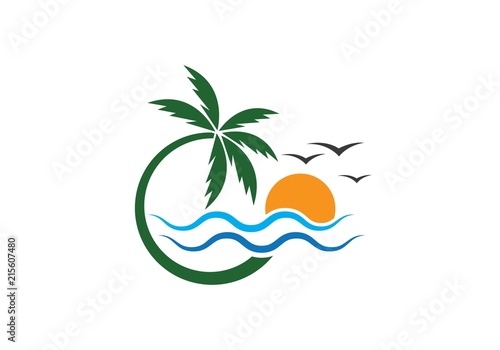 Fototapeta Szablon logo lato palmy
