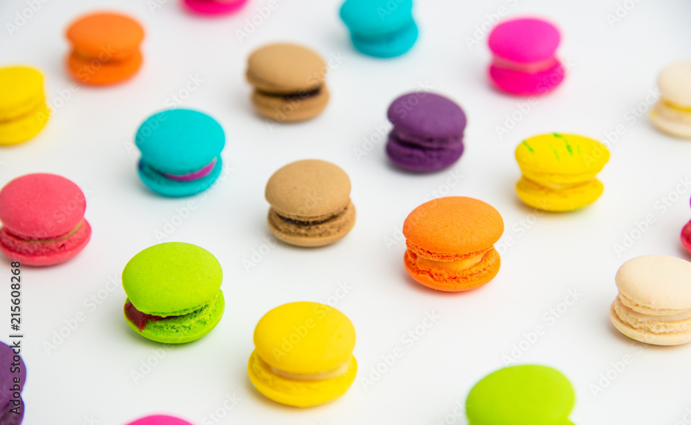 Fototapeta premium A french sweet delicacy, macaroons variety closeup.macaroon colourful texture.