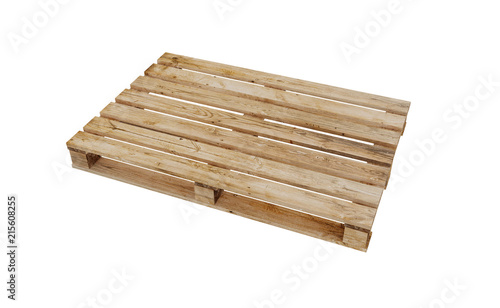 3D realistic render of wooden palette. Isolated on white background.