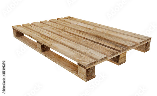 3D realistic render of wooden palette. Isolated on white background.