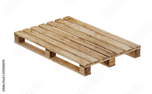 3D realistic render of wooden palette. Isolated on white background.