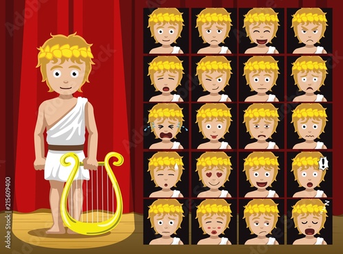 Greek Gods Apollo Costume Cartoon Emotion faces Vector Illustration