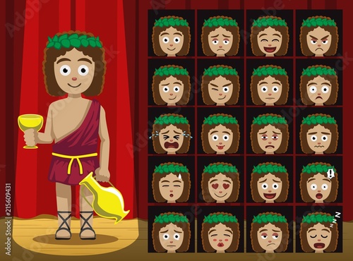 Greek Gods Dionysus Costume Cartoon Emotion faces Vector Illustration