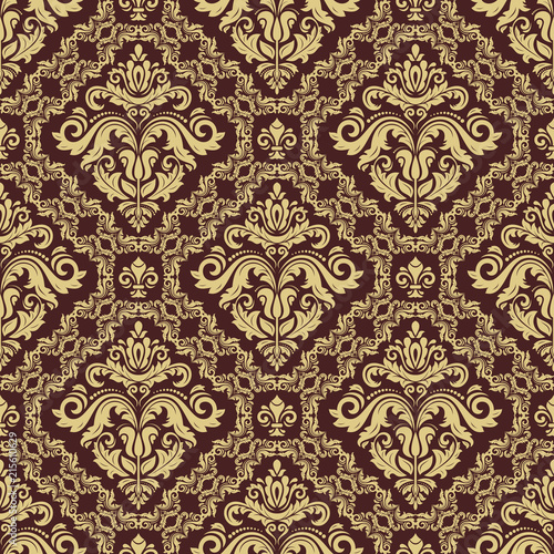Classic seamless vector pattern. Damask orient ornament. Classic vintage background. Orient brown and golden ornament for fabric, wallpaper and packaging