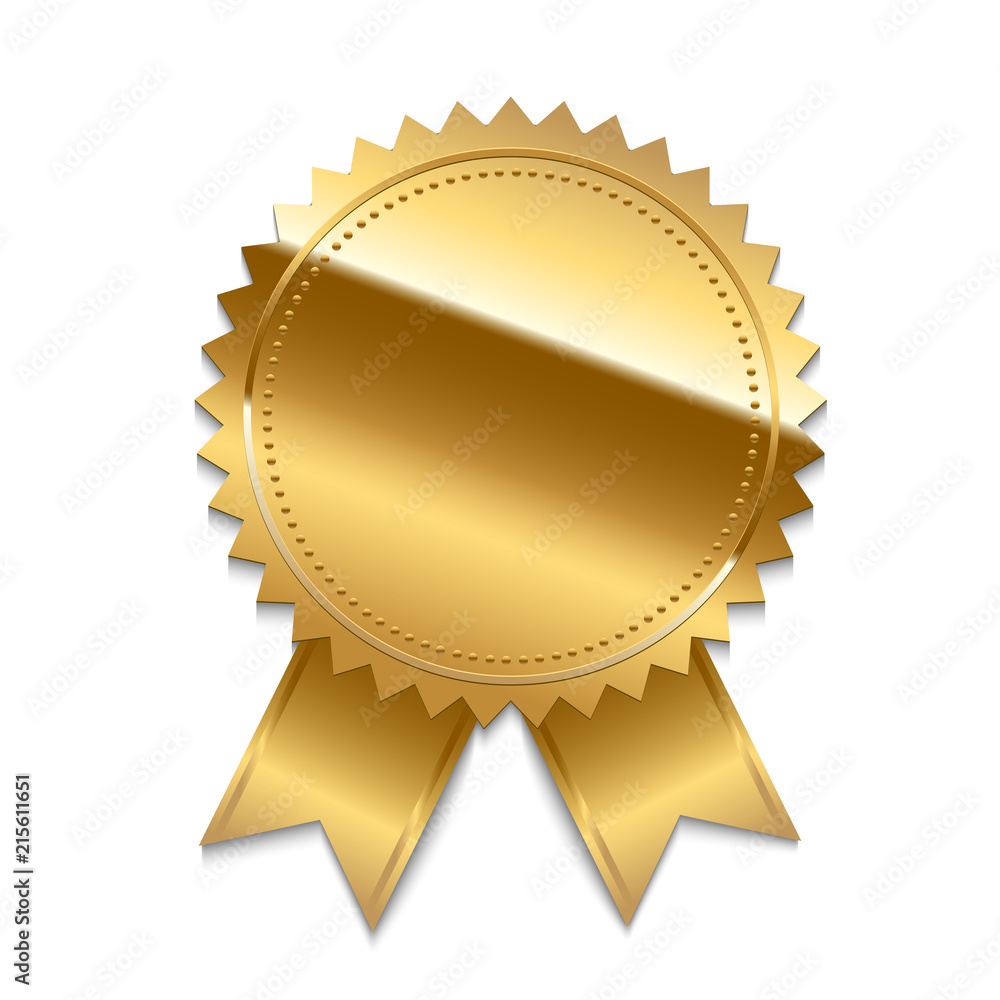 Golden seal with ribbons isolated on white background. Vector design element. Golden seal with ribbons isolated on white background. Vector design element.