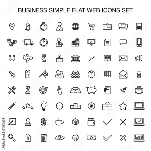 Set of 72 businness icons simple flat style outline vector illustration