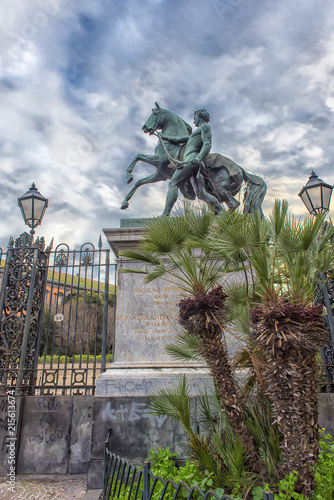 Horse sculptures in front of the garden of Royal Palace in Naples, Italy photo