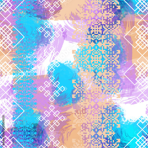 Seamless pattern boho style with watercolor effect. American Indian textile print. Ethnic navajo background.