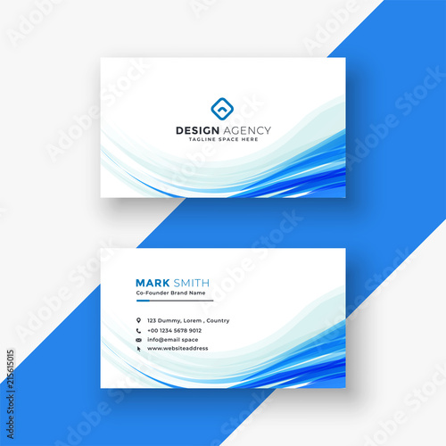 elegant white business card with blue wave