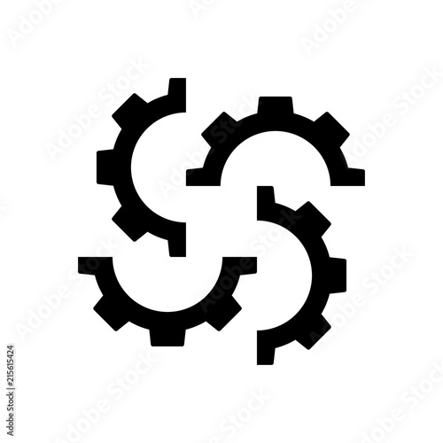 Icono plano 4 engranajes girando en color negro