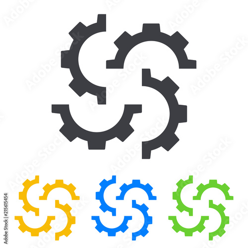 Icono plano 4 engranajes girando varios colores