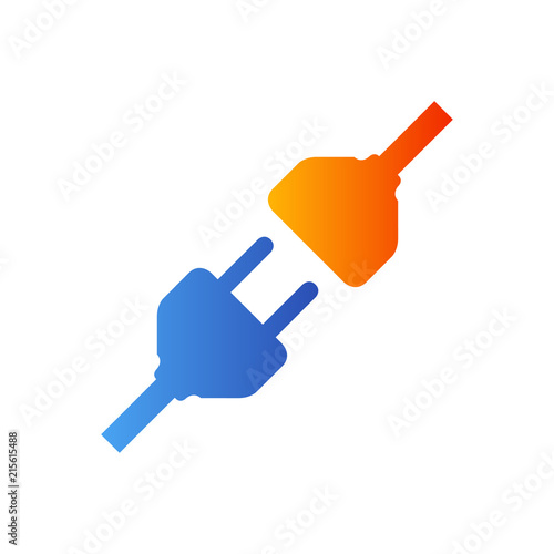 Icono plano enchufe con alargador y cable aislado en color azul y naranja